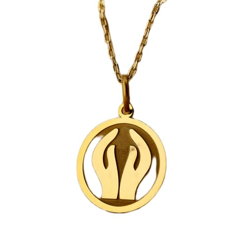 Pendentif mains en prière gravé 24 mm en argent sterling plaqué or avec sa chaîne câble