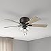 Hunter Fan 54208 Crestfield 52-Inch Low Profile Indoor Ceiling Fan with LED Light and Pull Chain Control, Whisper-Quiet Motor, Reversible Airflow, Noble Bronze Finish, Flush Mount