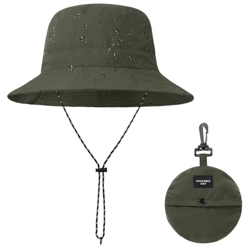 ZKGYUS Sombrero de Pescador Plegable, Impermeable y Resistente a los Rayos UV, Sombrero de Pescador para Pesca, Sombrero de Pescador de ala Ancha, Sombrero para el Sol Unisex, Verde Militar