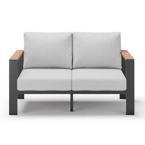 Image of Aluminum Outdoor Patio Furniture Loveseat, All Weather Patio Conversation Sets with Washable Thick Cushion, Morden Patio Furniture Set for Porch, Balcony, Deck, Yard,Gray