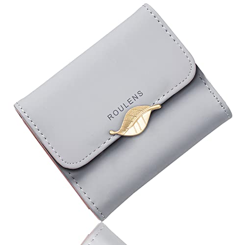 Image of Roulens Wallet for Women RFID Blocking PU Leather Leaf Pendant Card Holder Phone Checkbook Organizer Zipper Coin Purse