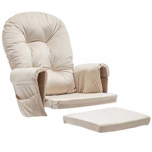 Image of Paddie Glider Rocker Replacement Cushions Velvet with Storage, Rocking Chair Cushion Set with Ties, 5PCS, Beige