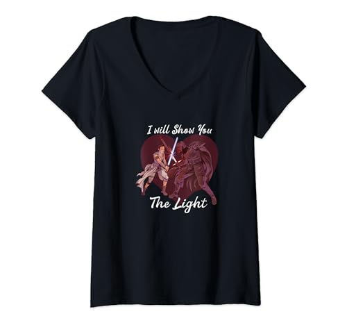 T-shirt Star Wars pour femme avec col en V imprimé Kylo Ren et Rey