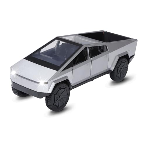 Image of SASBSC Toy Pickup Trucks Cybertruck Model 1 /24 Diecast Metal Car (Silver) Toy Trucks For Boys Age 4-7 With Sound&Light (Silver)
