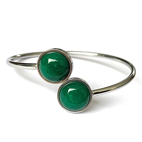 ASTER ALHELÍ - Pulsera Mujer Brazalete Acero Inoxidable y Piedras Naturales - Pulsera Plata Mujer Turquesa Jade Verde, Ágata Negra - Amuleto de protección - Regalos Originales para Mujer (Jade)