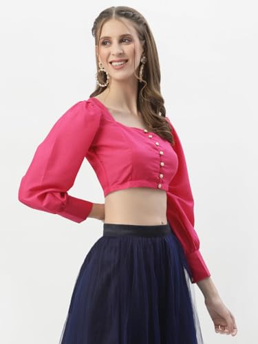Image of studio rasa Chroma Button Down Shirt Style Blouse Crop Top for Women Girls Casual Party
