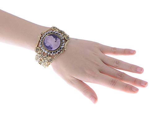 Alilang Womens Vintage Inspired Golden Tone Rhinestone Purple Victorian Cameo Lady Queen Princess Cuff Bangle Bracelet #TOP4