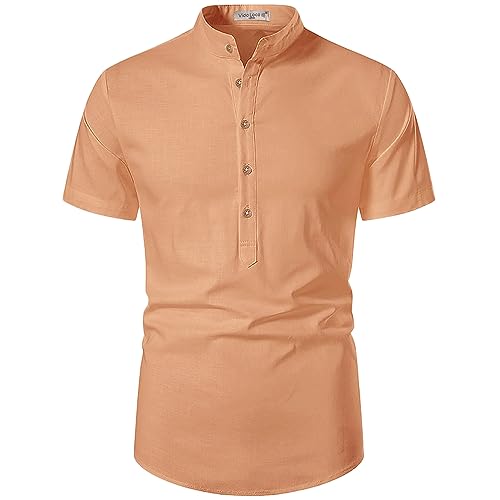 Image of Vida Loca Men's Cotton Linen Plain Stitched Half Sleeve Shirt