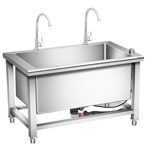 GOCHUSX Stainless Steel Sink, Freestanding Floor Mop Sink, Outdoor Sink with Faucet, Floor Mount Mop Bucket for Restaurant Garages Outdoor Courtyards(98x46x45cm)