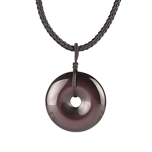 MATT HANN Rainbow Eye Obsidian Safty Circel Pendant Original Handmade Grouding Stone Protection (Black Obsidian Large)