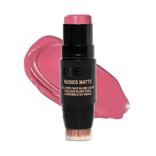 Nudestix Nudies Blush Stick – 3-in-1 Cream Blush for Cheeks, Eyes & Lips with Built-In Brush | Soft Matte Finish for a Natural Flush | Clean, Vegan & Travel-Friendly Makeup (Bubba)