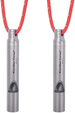 iBasingo Titanium Whistle Outdoor Camping Hiking Hunting Climbing Emergency Survival Loud Whistle Coaches Training Sports Keychain Whistle With Lanyard 2 Pack Ti9010O