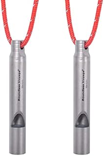 iBasingo Titanium Whistle Outdoor Camping Hiking Hunting Climbing Emergency Survival Loud Whistle Coaches Training Sports Keychain Whistle With Lanyard 2 Pack Ti9010O