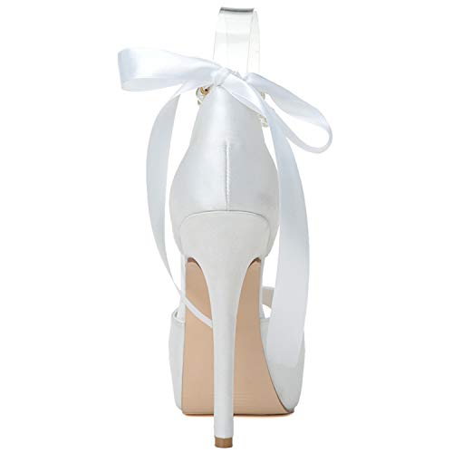 Women's Open Toe Satin Wedding Shoes for Bride Pearl Heeled Bridal Shoes Evening Party Dress Pumps White4