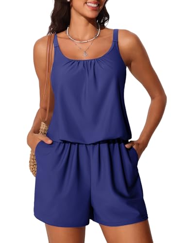 Maillot de bain une pièce marine taille 16 avec poches et effet blouson