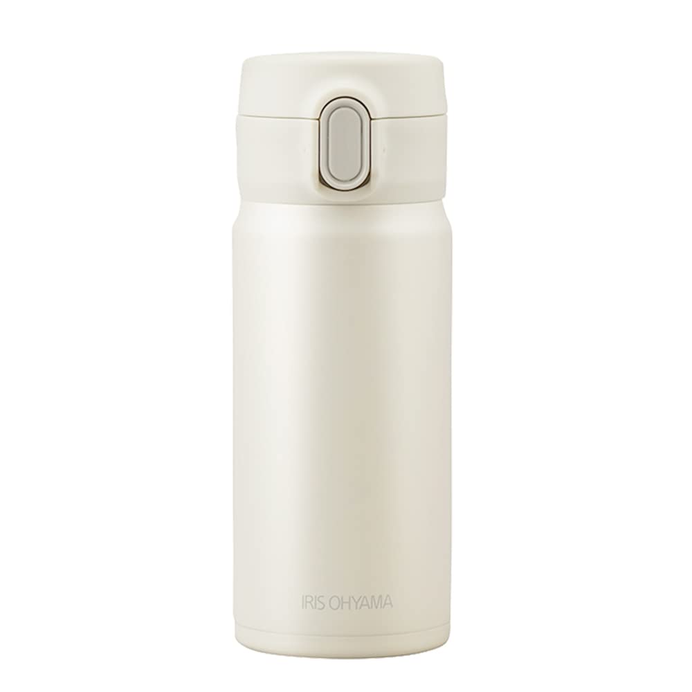 Iris Ohyama SM-O350 Water Bottle, 11.8 fl oz (350 ml), Stainless Steel Mug Bottle, One-Touch, One-Hand, Unlocked, Very Easy to Clean, Vacuum Insulated, Holds 6 Hours, Lightweight, 7.1 oz (207 g), Pale