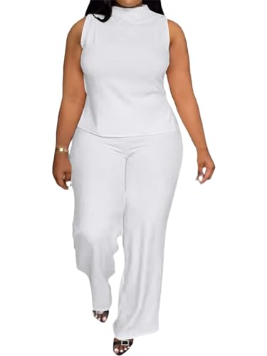 2 Piece Wide Leg Pants Set for Women Summer Casual Plus Size Sleeveless Shirt Long Pant Sets Sexy