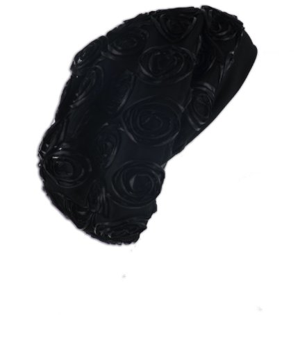 LJL Design Rose Baggy Beanie Hat Bun Cap Skull Cap Knit Hat (Black)
