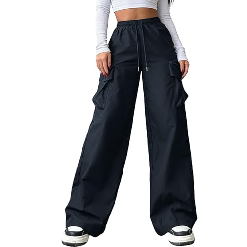 Pantalon cargo femme ample avec cordon et multipoches décontracté
