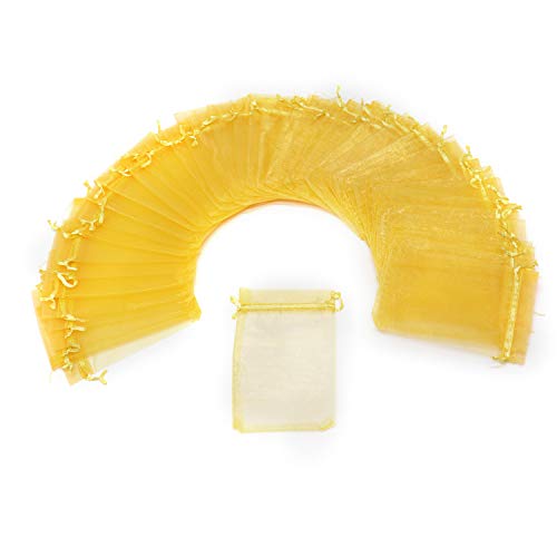 Image of Dealglad 50pcs Drawstring Organza Jewelry Candy Pouch Christmas Wedding Party Favor Gift Bags (3.5x4.5, Golden)