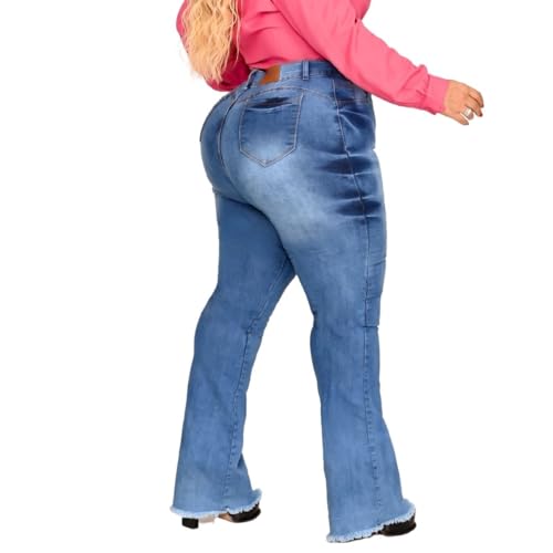 Calça Jeans Feminina Flare Cintura Alta Plus Size Empina O Bumbum Com Elastano (50, Manchada)