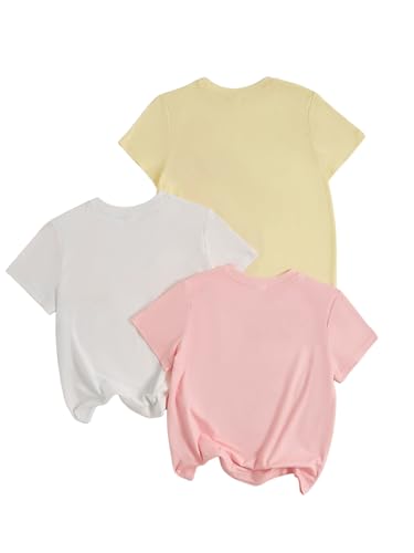 Image of RoseSeek Girl's Shirts 3 Packs Star Butterfly Graphic Tees Crew Neck Short Sleeve T Shirt Casual Tops