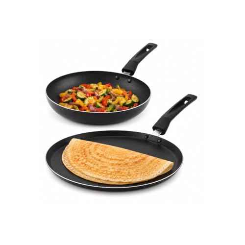 Image of Non‑Stick Cookware Combo | 27 cm Dosa Tawa & 23.5 cm Fry Pan | Induction Base, Fast Heating & Easy to Clean | PFOA‑Free Durable Non‑Stick Set | Ideal for Home & Gifting
