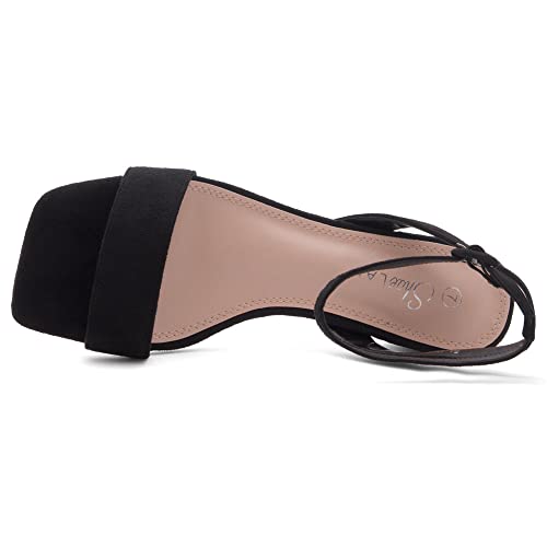 Image of Shoe Land Low Heels for Women 1 Inch Chunky Block Heeled Sandals Square Open Toe Strappy Ankle Strap Dressy Sandals for Wedding Prom Party Office
