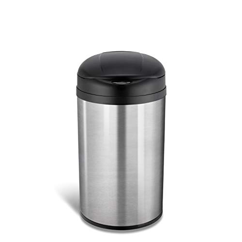 Ninestars Dzt-40-8 Automatic Touchless Infrared Motion Sensor Trash Can, 11 Gal 40L, Stainless Steel Base (Round, Black Lid) #TOP5
