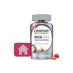 Centrum MultiGummies Men 50 Plus with Vitamin D3, B6 and B12 Multimineral Supplement, Assorted Fruit, 80 Count + STS Sticker.