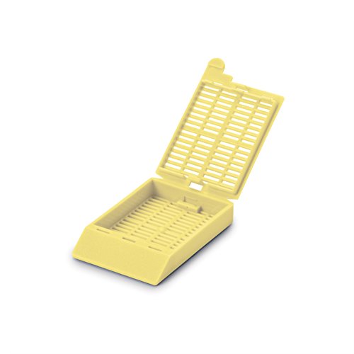 Globe Scientific 1094Y Tissue Embedding Cassette with Attached Lid, 35° Writing Area, Yellow, Pack of 1000