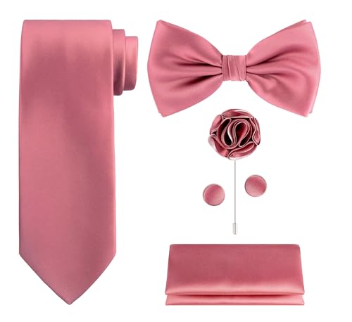 Image of Tie G .5pcs Tie set in a gift box : Tie sets : Solid color Neck tie,Satin Bow tie,Pocket Square, Lapel, Cuffs link