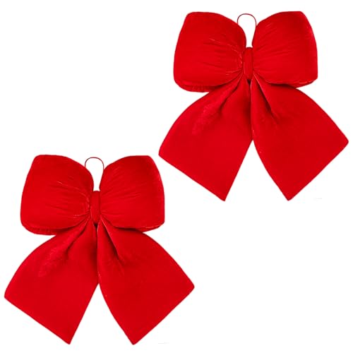 Voeveca Large Christmas Bow Wreath Decor Velvet Bows for Indoor Outdoor Red Wreath Holiday Fall Decorations and All Kinds of Holiday Backdrops Decorations (2, 7.9 * 9 inch)