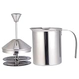 Manueller Milchaufschäumer, Edelstahl-Handmilchaufschäumer mit zwei feinen Filtern, Schäumer für Zuhause und Café, 800 ml |.Schäumer