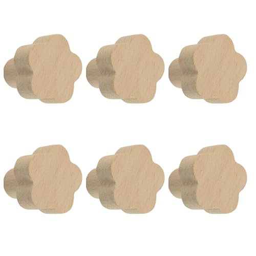MOROBOR 6 pomos de madera con forma de flor, tiradores de madera de haya de un solo agujero, pomos de madera autoadhesivos para armarios, cajones y armarios