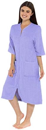 Ladies/Womens 100% Cotton Terry Towelling Zip Front Dressing Gown/Bathrobe/Housecoat (Large, Lilac Blue)