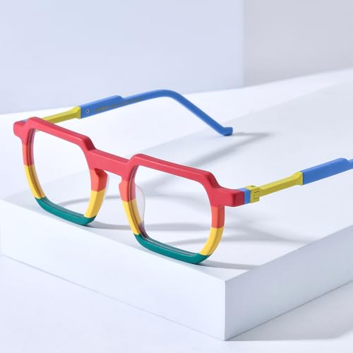 Image of HEPIDEM Matte Multicolor Acetate Glasses Frame Men Vintage Square Eyeglasses Optical Spectacles 9289