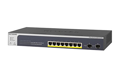 Image of NETGEAR 10-Port Gigabit Ethernet Smart Managed Pro PoE Switch (GS510TPP) - with 8 x PoE+ @ 190W, 2 x 1G SFP, Desktop /Rackmount, and ProSAFE Lifetime Protection, Black