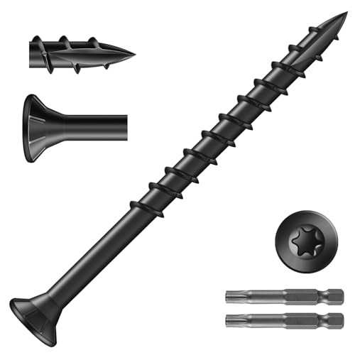 Image of #9 x 2-1 /2 inch Deck Screws (372Pcs) 4lb. Exterior Wood Screws. Carbon Steel, Black, Flat Head, Rust Resistant epoxy Coated, with T25 Star Bit