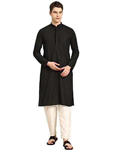 Image of Rajubhai Hargovindas Men Pure Cotton Chikankari Embroidered Straight Kurta