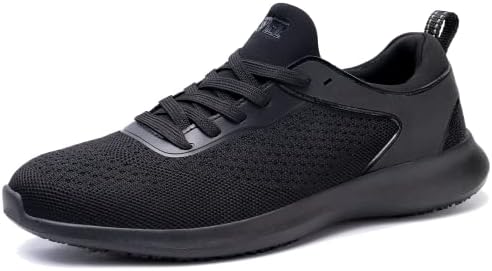 SPIEZ Mens Non Slip Shoes – SRC Certification Food Service Shoes Oilproof with Arch Support Black US7.5-12