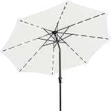 JEAREY 9FT Outdoor Patio Umbrella with Solar Lights, LED Lighted Pool Umbrella with Tilt and Crank, Outdoor Table Umbrellas for Deck, Yard & Market (Off White)