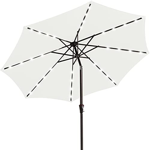 Image of JEAREY 9FT Outdoor Patio Umbrella with Solar Lights, LED Lighted Pool Umbrella with Tilt and Crank, Outdoor Table Umbrellas for Deck, Yard & Market (Off White)
