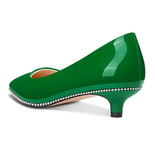 Image of Aachcol Womens Low Heel Pointed Toe Pumps Silver Beaded Kitten Heels Slip-on Comfortable Office Dress Shoes 1.4 Inches Heels