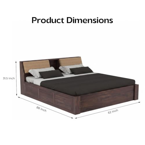 Image of Ganpati Arts Solid Sheesham Wood Mayor King Size Bed with Hydraulic Storage & Headboard Storage | Wooden Double Bed Cot Palang Furniture for Bedroom, Home & Hotel (Walnut Finish)