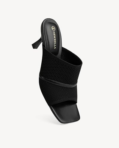 Mousse Fit Women's Mesh Heeled Sandals, Square Open Toe Heeled Mules for Women, Commute Slip On Stiletto Heeled Slides2