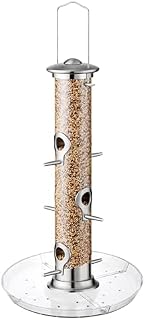 iBorn Bird Feeders Seed Catcher for Outside Hanging 6 Port Bird Feeder for Cardinal Birds Aluminium Metal,Brushed Nickle Finishing 14 Inch 6 Port (Seed is not Included)