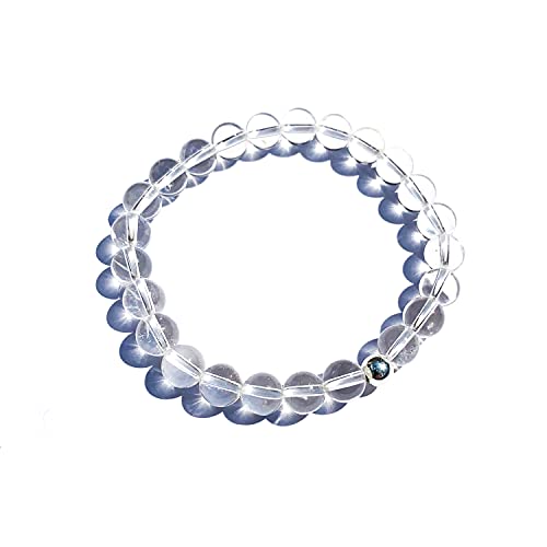 Joyfulmuze Natural Clear Crystal Stretch Bracelet, Chakra Healing White Stone, April Birthstone Gift Handmade Jewelry, Round Beads 8mm 6.5-7”wrist