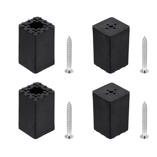 Image of sourcing map 4 Pcs Screw-On Furniture Pads, Square PVC Non Slip Feet with Stainless Screw, 1.18" W x 1.97" H Feet Covers Chair Bumpers Pads Chair Leg Caps for Chair, Table, Black