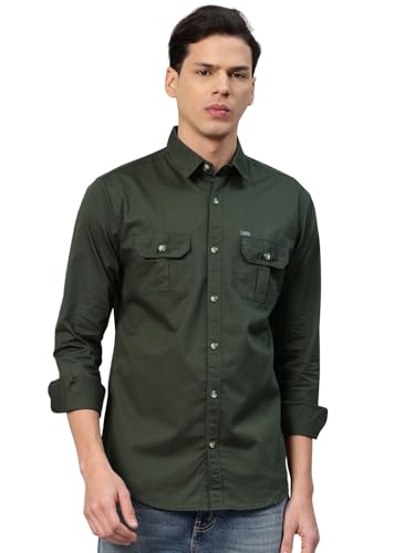 Image of Majestic Man Men's Washed Cotton Twill Casual Shirt -| with Dual Flap Pockets - Slim Fit | Full Sleeve | Casual Wear | Trendy & Comfortable